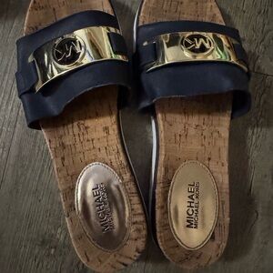 Michael Kors Blue and Gold Slide Sandals